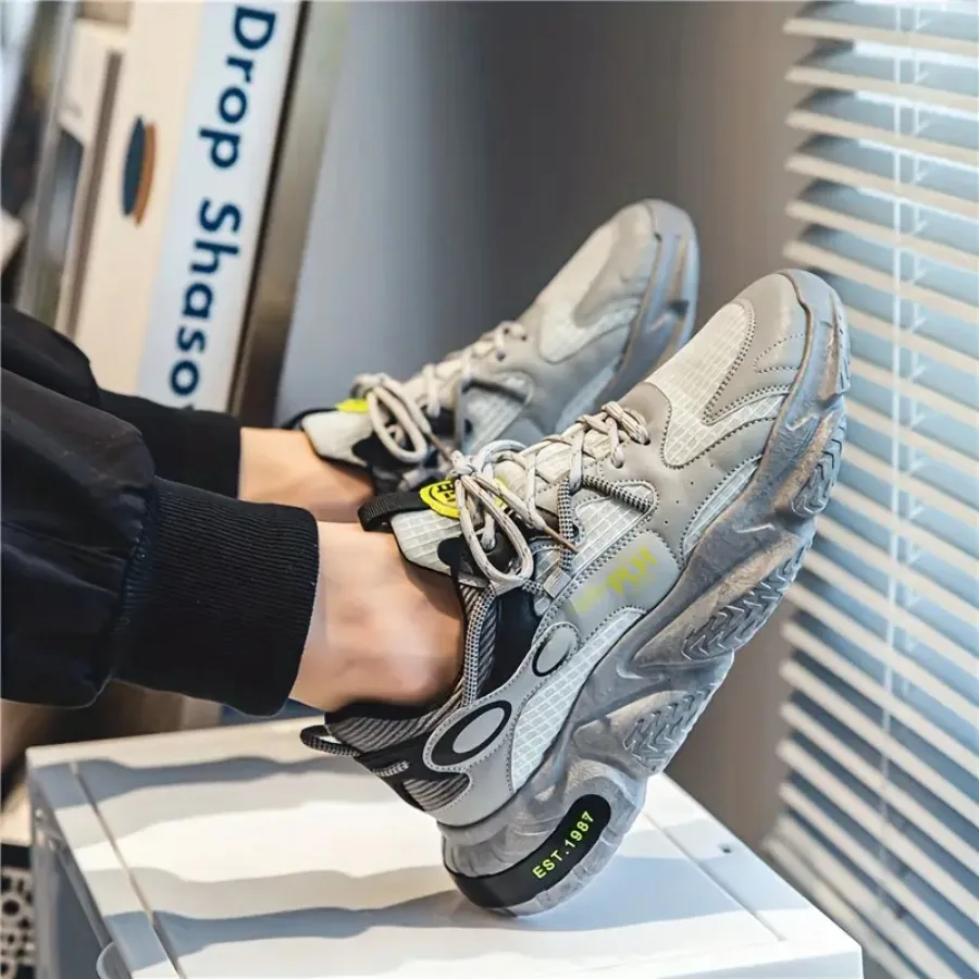 

Men's Breathable Low-Top Sneakers - Upper and Cushioned PVC Sole - Casual Sneakers Suitable for Gym Casual Attire - Lace-Up Dad