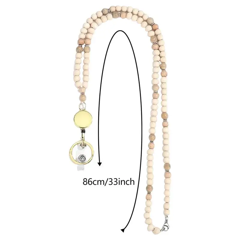 Cute Teacher Lanyard 34-Inch Creative Beaded Badge Holder Neck Bead Chain Lanyards Phone Back Clip Chain With 2 ID Holder For