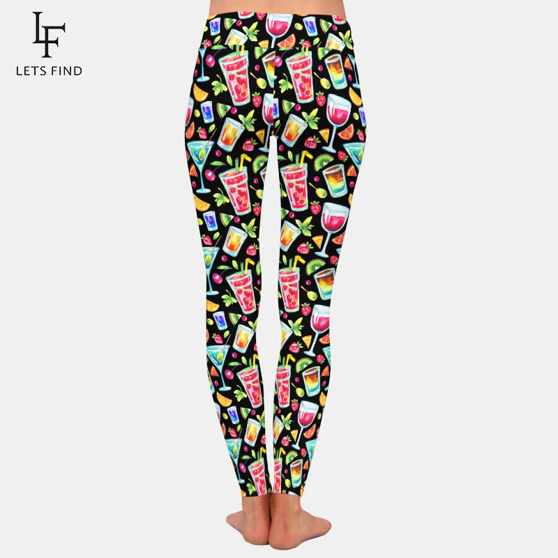 LETSFIND-mallas cálidas de alta calidad para mujer, Leggings de cintura alta con estampado de cócteles tropicales, acuarela 3D, Fitness, 2020