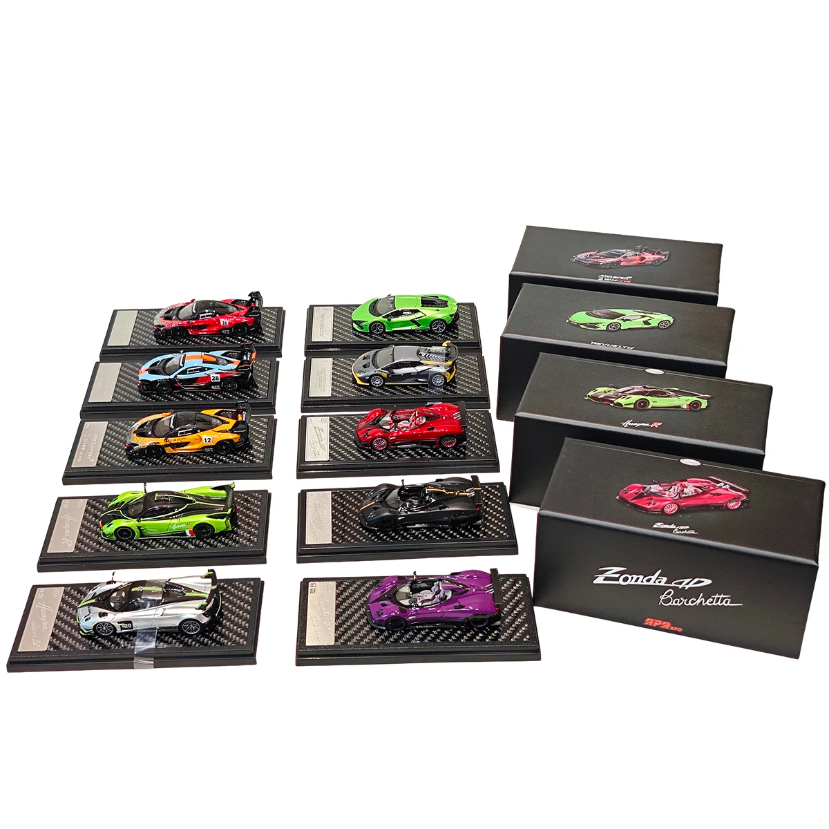 disponibile-modellino-auto-in-scala-1-64-lcd-apa-xpo-2025-esclusivo-mclaren-senna-gtr-pagani-zonda-huayra-lamborghini-revuelto-hypercar