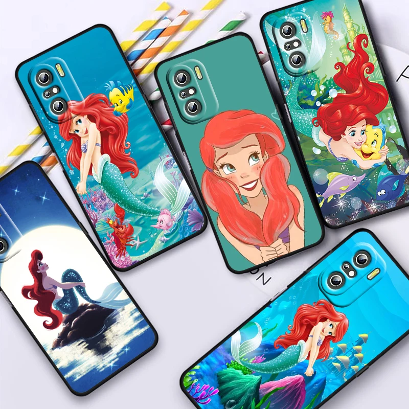 Mermaid Disney Princess Cute For Xiaomi Redmi Note 12 11E 11S 11 11T 10 10S 9 9T 9S 8 8T Pro Plus 4G 5G Black Phone Case