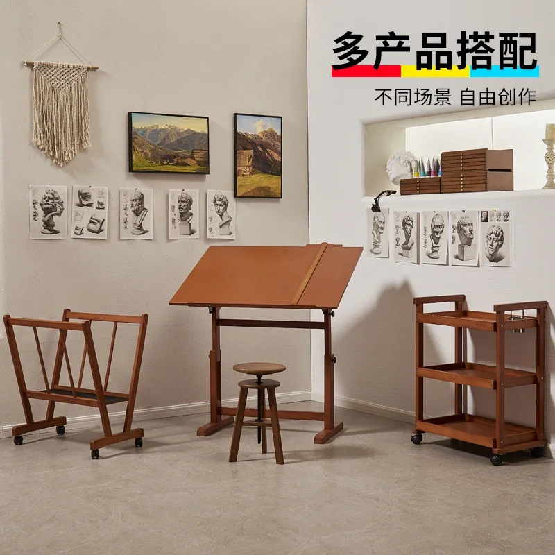 Light luxury Italian walnut color king-size professional waterproof painting table lifting sketching art student painting