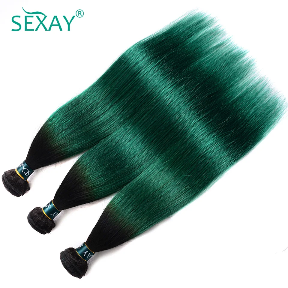 Sexay 1B Emerald Green Human Hair Bundles 3/4 Pcs Lot Pre Colored Ombre Teal Turquoise 100% Straight Human Hair Weave Bundles