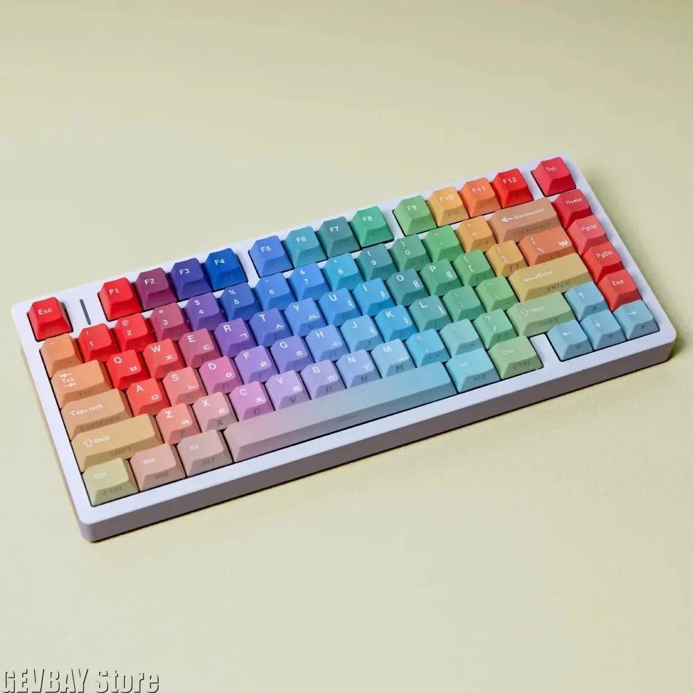 130 Keys Gradient Rainbow PBT Keycap - Cherry Profile Dye-Sub Double Print PC Side Light for Mechanical Keyboard
