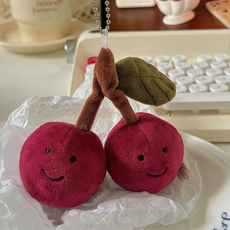 Cute Plush Cherry Keychains Funny Expression Car Keys Keychains Korean Style Fruit Doll Keyring Backpack Pendant