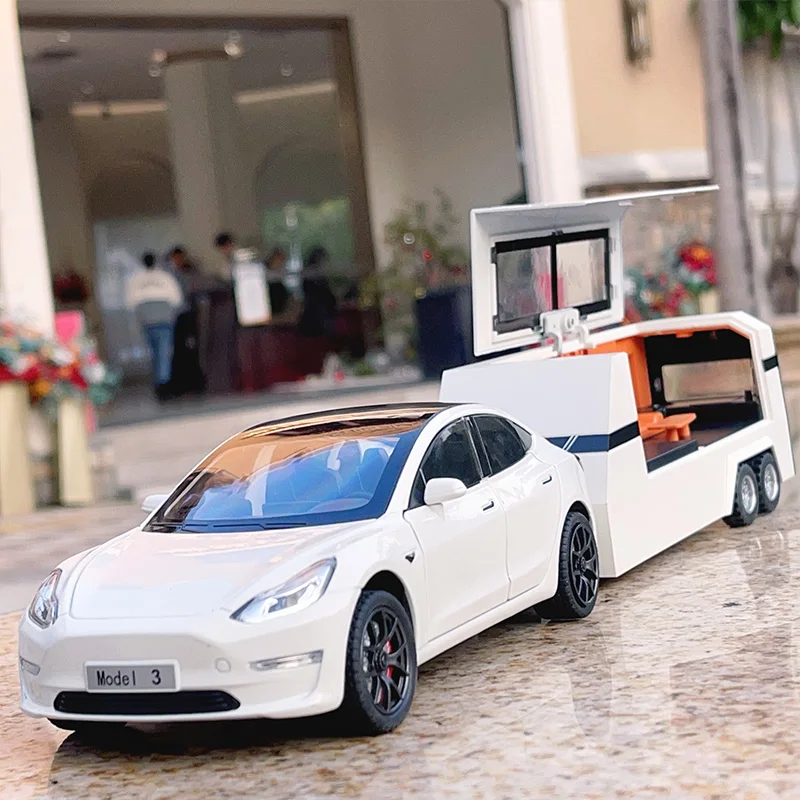 

1:24 MODEL 3 Travel RV Trailer Alloy Car Model Sound and Light Children's Toy Collectibles Birthday gift