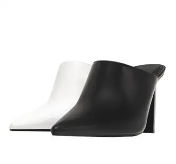 Picture 6: Summer Black White Matte Leather Pointed Toe High Heel Mules Women Pull On 8 CM Strange Heels Modern Half Slippers Shoes Lady