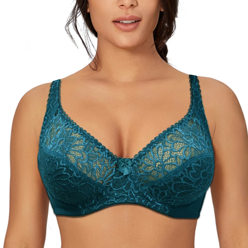 Plus Size Womens Lace Bra Lager Bosom See through Bralette Underwired Sexy Lingerie 34 36 38 40 42 44 B C D DD E F Cup