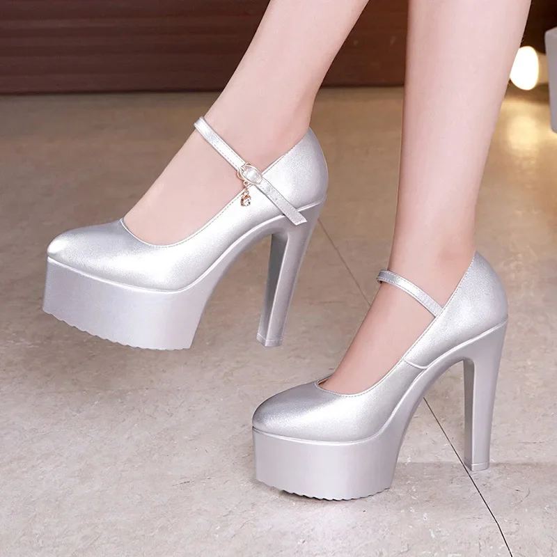 Small Size 32-43 Elegant Shallow Red White Wedding Shoes Platform Pumps Women 2024 Block High Herels Shoes for Model Party