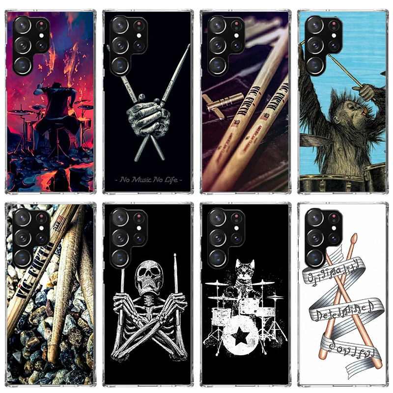 Musical Instrument Drum Rock Phone Case For Samsung Galaxy S24 S23 S22 S21 Ultra S20 FE S10 Plus S10E S9 S8 Soft TPU Back Cover