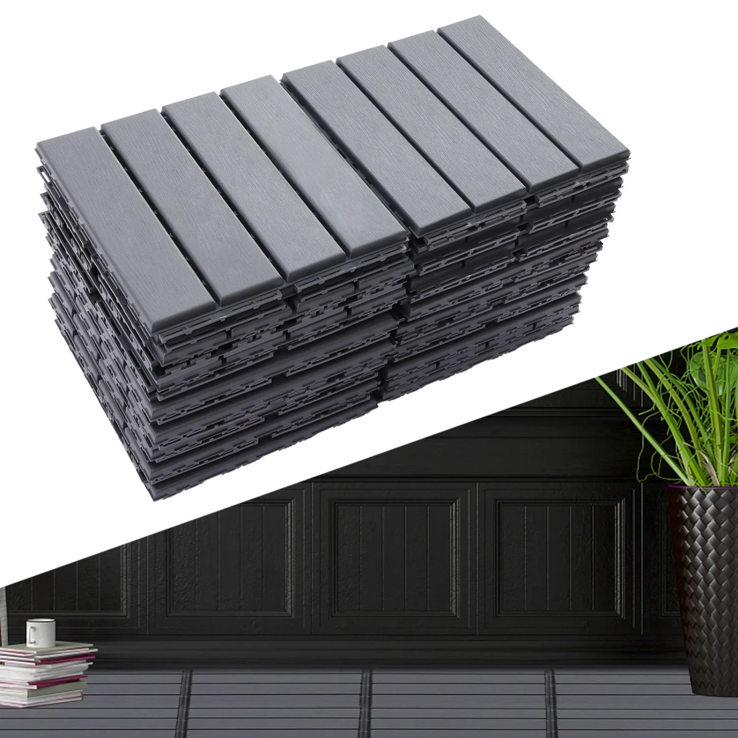 Plastic Interlocking Deck Tiles, Outdoor All Weather Waterproof Interlocking Flooring for Porch Poolside Balcony Backyard