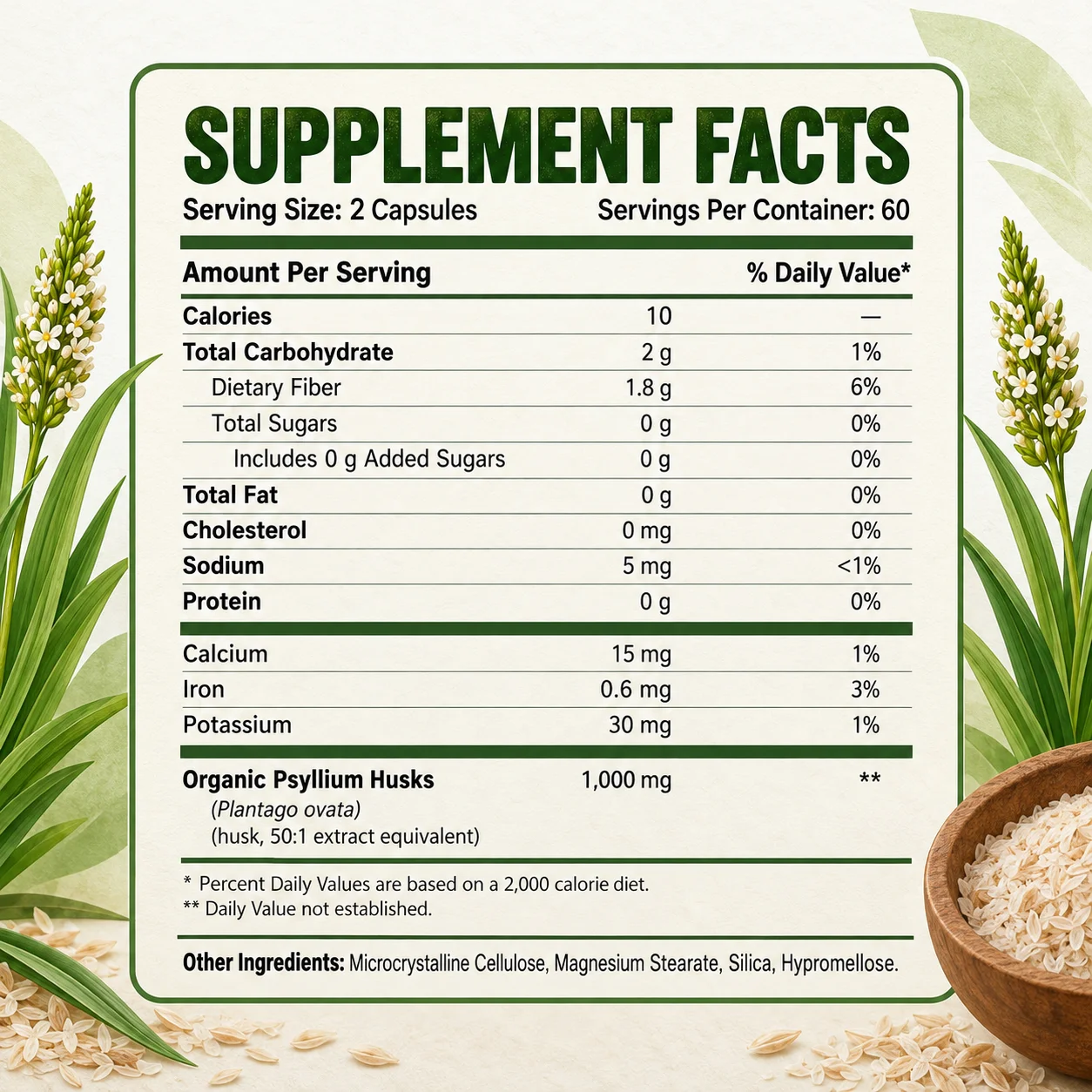 Whole Psyllium Husk Capsules - Supports Digestive Health, Bowel Regularity & Intestinal Wellness with Plant-Based Dietary Fiber