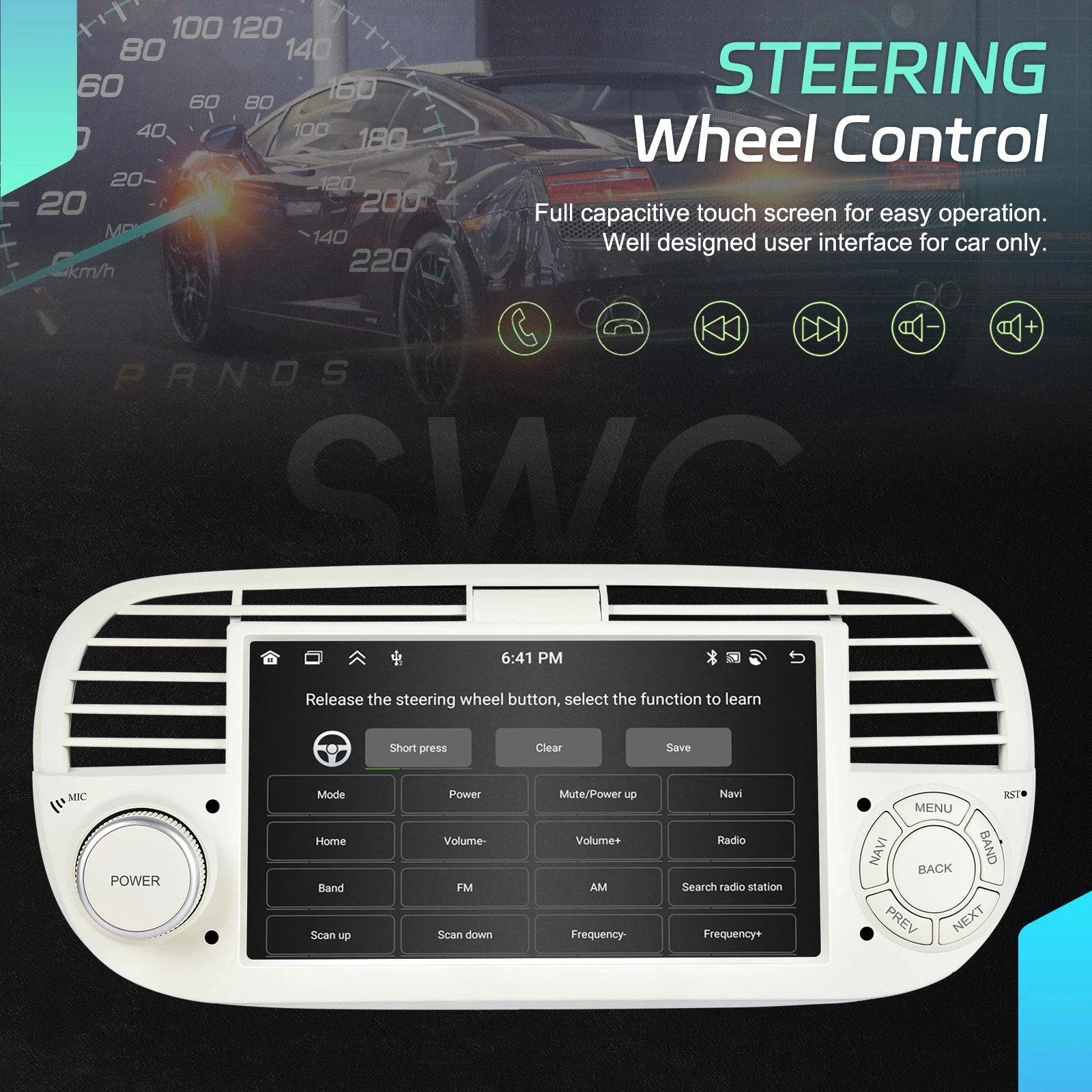 Radio para coche Podofo de 7 pulgadas con CarPlay Android para Fiat 500 2007-2015, sistema inteligente para coche, receptor estéreo GPS 2din, FM RDS, autorradio, unidad principal para salpicadero, navegación, reproductor multimedia para coche 7