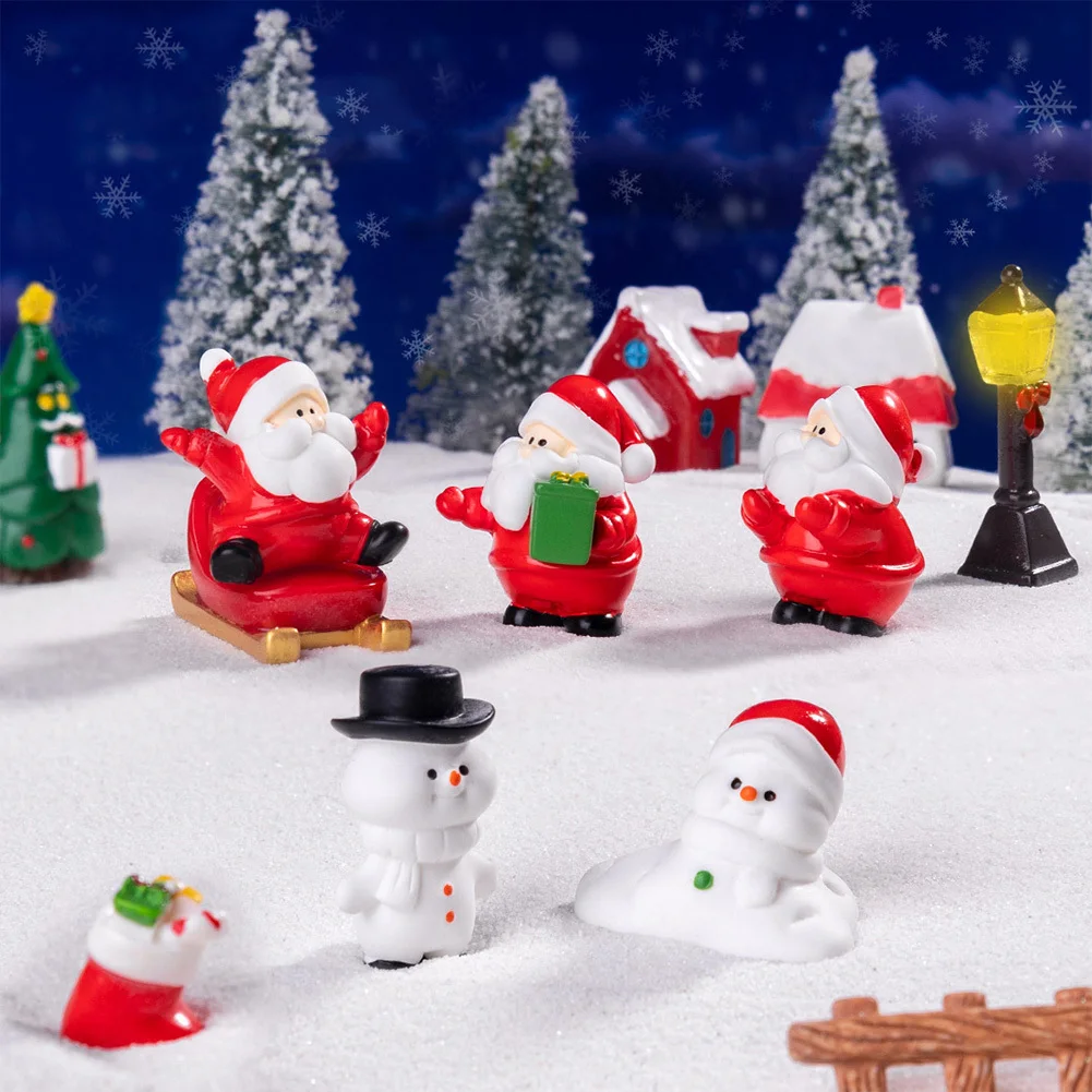 Adornos en miniatura de Navidad, árboles de Navidad, muñeco de nieve, estatuillas de Papá Noel, Mini decoración de micropaisaje de resina para suministros de fiesta de navidad