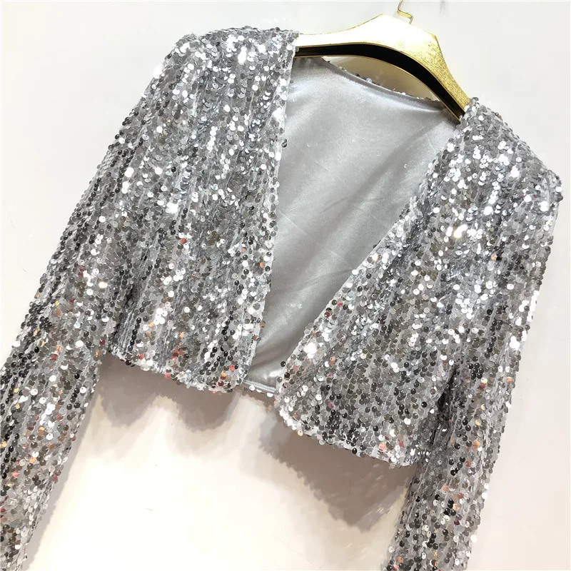 Women Sequin Jacket Casual Loose Coat Elegant Shiny Fashionable Party Evening Dress Jacket Outwear Short Tops Spring New