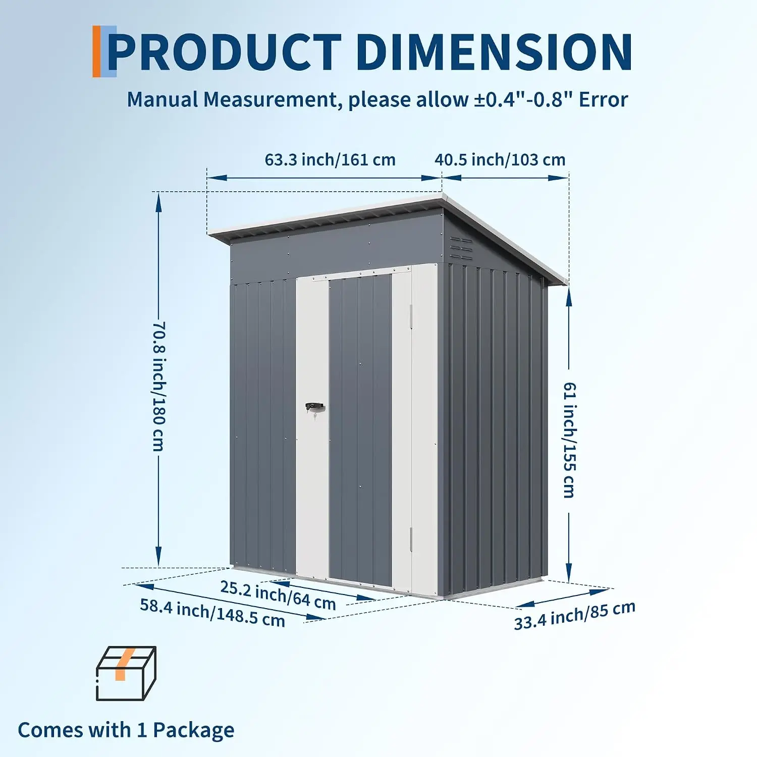 Outdoor Metal Garden Tool Storage Shed with Lockable Doors, Customized