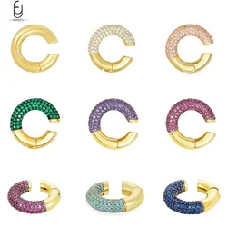 1PCS 24k Gold-Plated Bohemia C Shape Earrings For Women No Piercing Ear Cuff Colorful Zircon Clip on Earring Fashion Jewelry