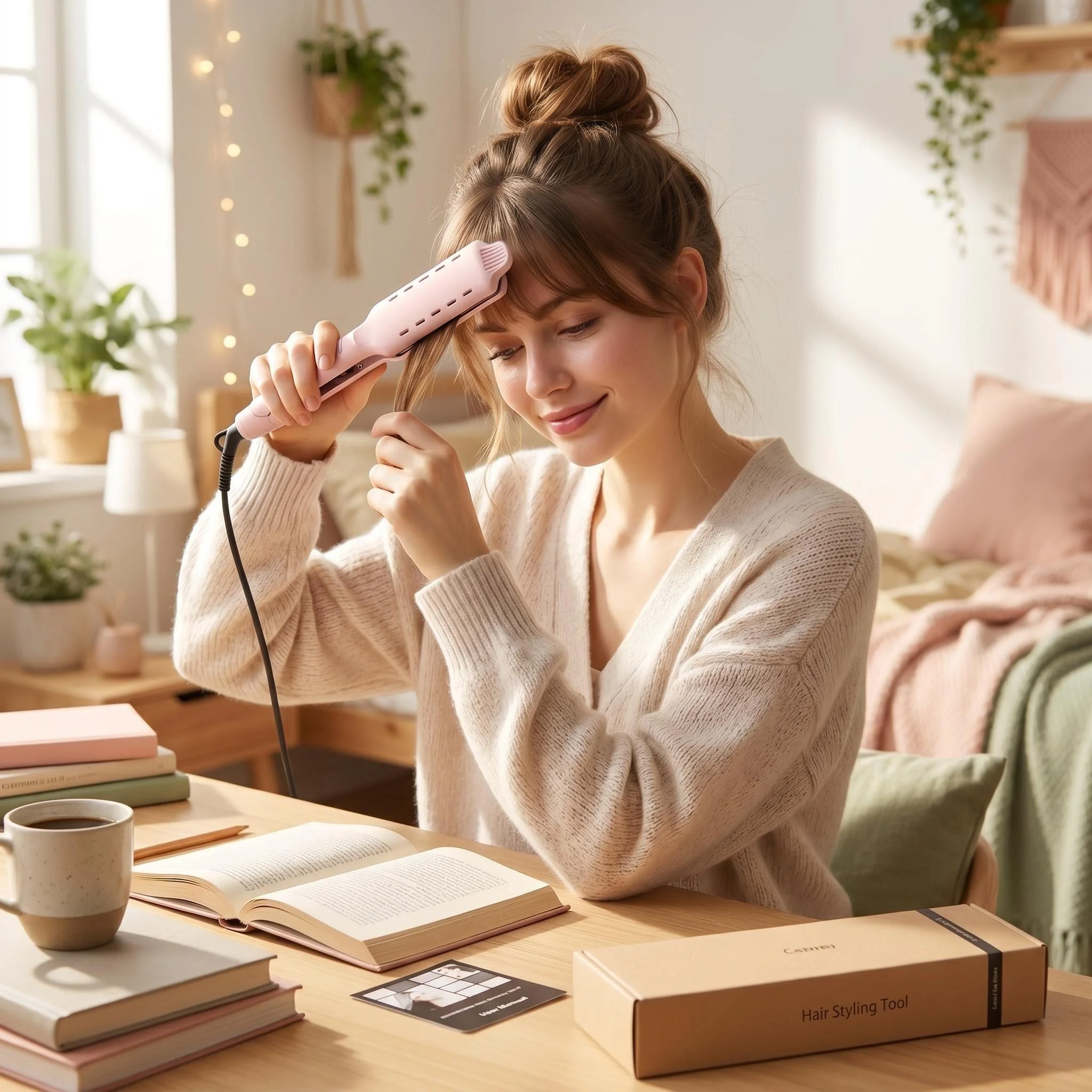 

Pink Wide Plate Flat Iron 4-Gear Adjustable Temperature Ionic Hair Straightener - Styling Tool for Wet Or Dry Use