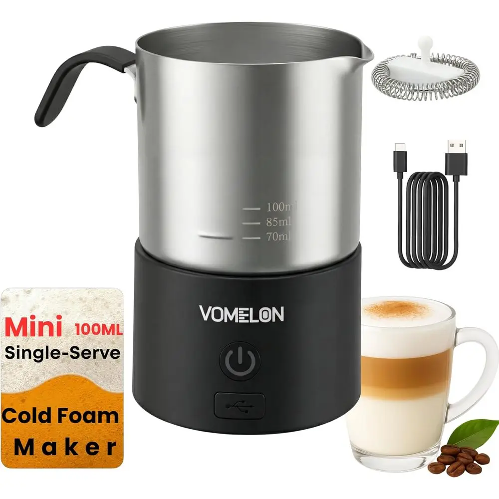 

Портативный перезаряжаемый вспениватель молока для одной порции для холодных напитков — миксер для латте со льдом и матча, черный