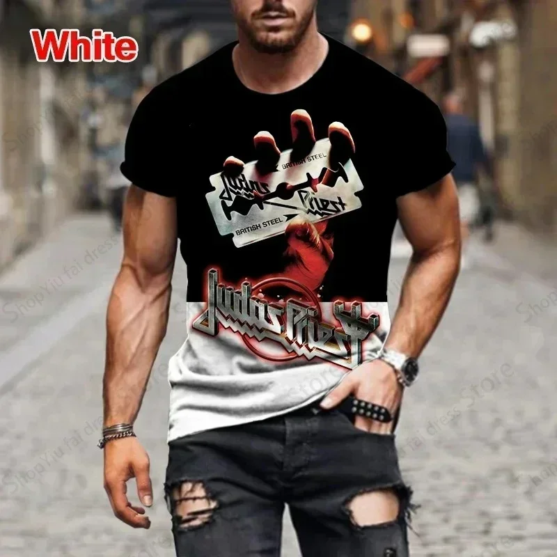 Rock Band Men's T-shirt 3d Judas Priest Print Tshirt Men Women Fashion Short Sleeve T-shirt Hip Hop Tops Tees Heavy Metal Tshirt