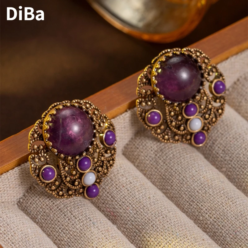 

European and American Design Vintage Temperament Purple Luxury Earrings For Women 2025 Trend New Delicate Pretty Ear Accessories
