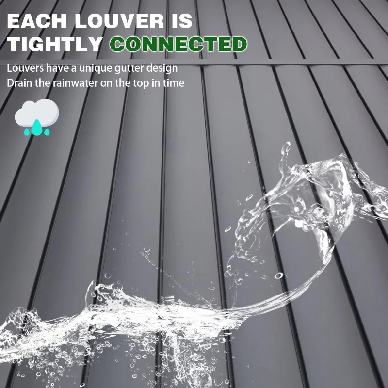 عريشة ذات كوة 12 × 20 قدمًا، سقف وستائر من الألومنيوم قابلة للتعديل، شرفة شرفة رمادية داكنة #5