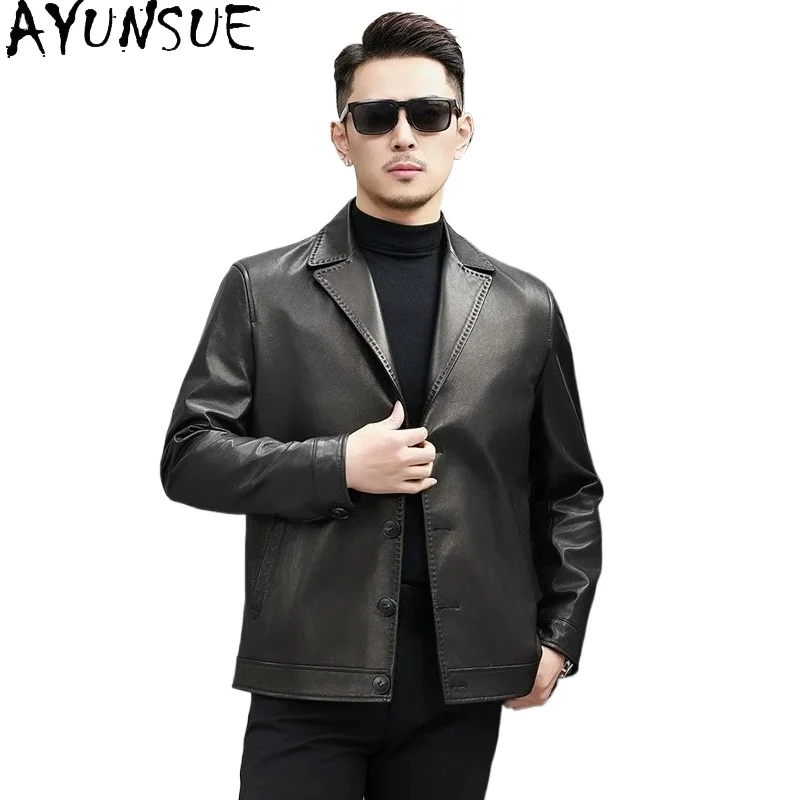 AYUNSUE Men Short Blazer 100% Genuine Leather Jacket Spring Autumn Top Layer Goatskin Real Leather Coat Trendy Outerwear abrigos