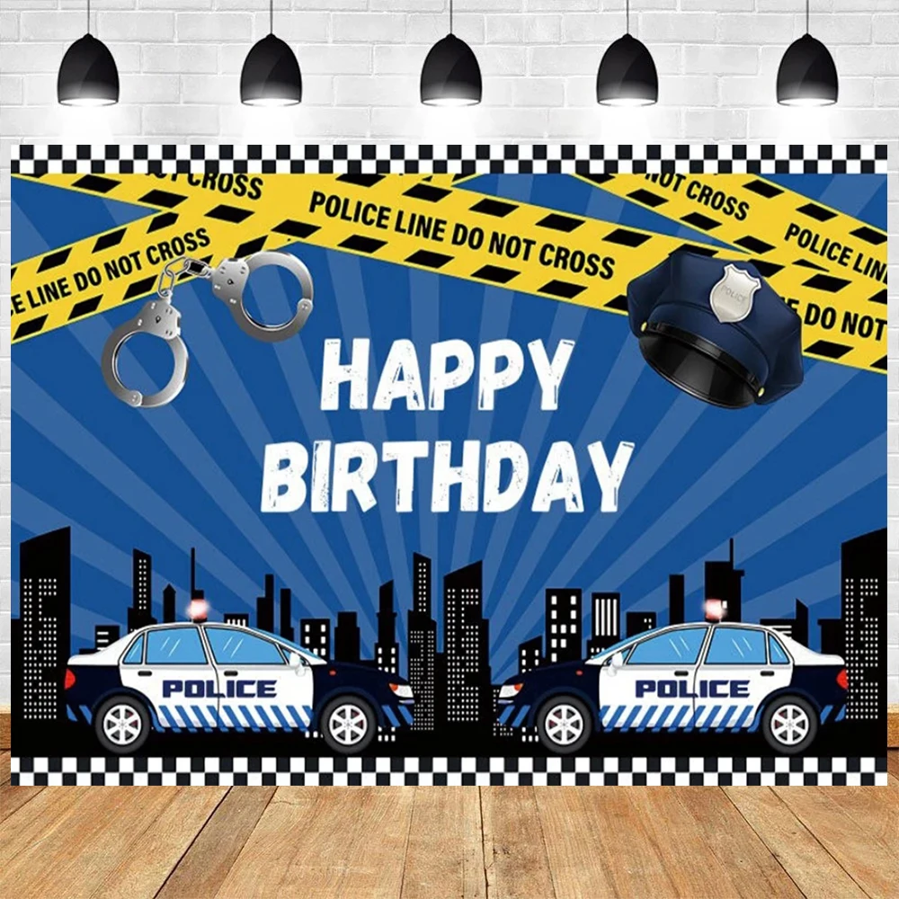 Police Theme City Night Patrol Car Uniform Policeman Baby Boys Birthday Party Photography Background Decor Photo Studio Props