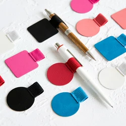 Creative Self-Adhesive PU Pen Clip Portable Rubber Band Pen Plug Pen Clip Strap For Notebook Journals Calendars School Supplies