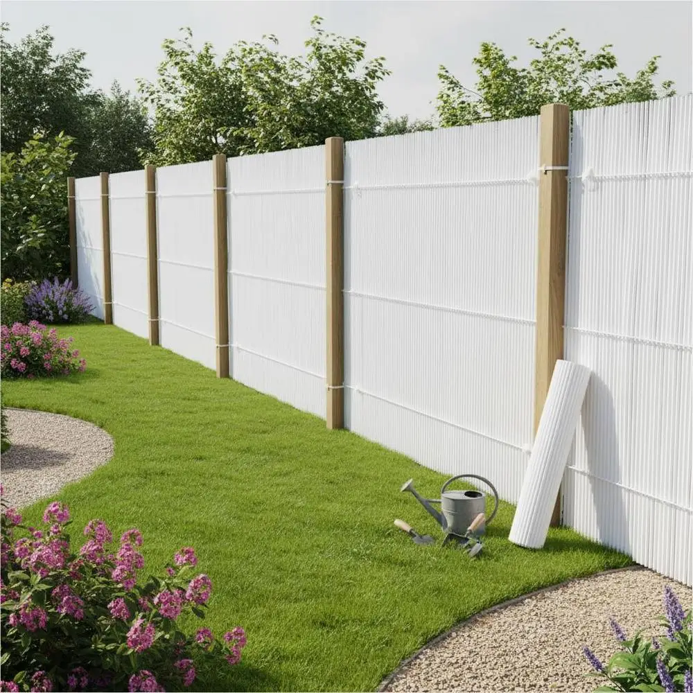 Brise-vue de jardin double face, en PVC durable, facile à nettoyer et à découper, pour balcon, patio, cour, décoration, cloison, blanc, 90x400 cm