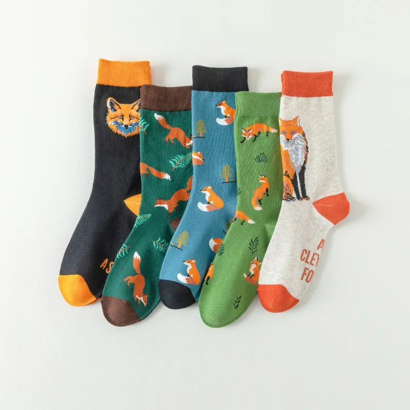 

Cute Women's Socks Cartoon Animal Fox Series Fun Fashion Casual Four Seasons Men's and Women's Anti-Friction Mid-Calf Socks