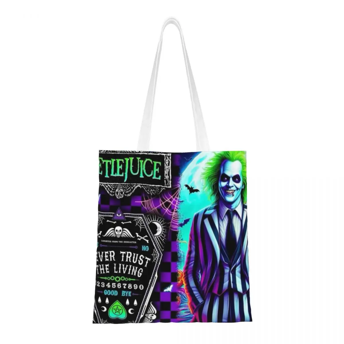 Custom Cute Tim Burton Movie Beetlejuice Shopping Tote Bags Reusable Grocery Canvas Shoulder Shopper Bag