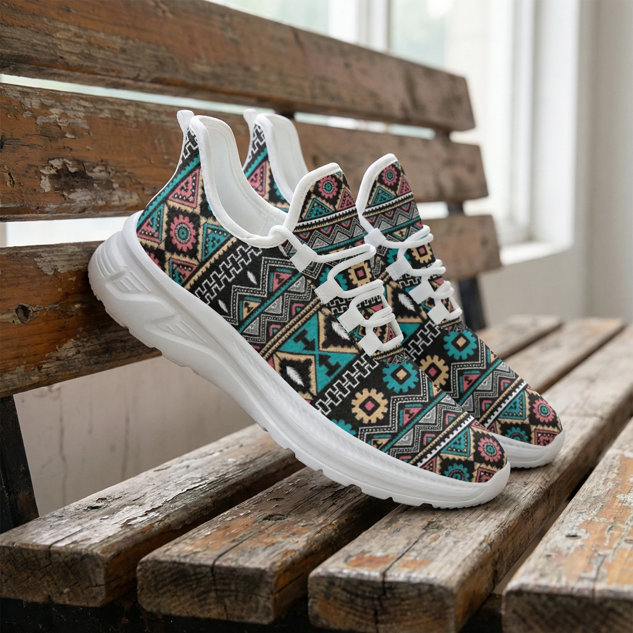 

Ethnic style striped print casual sneakers fashionable comfortable breathable making suitable for pairing with various outfits