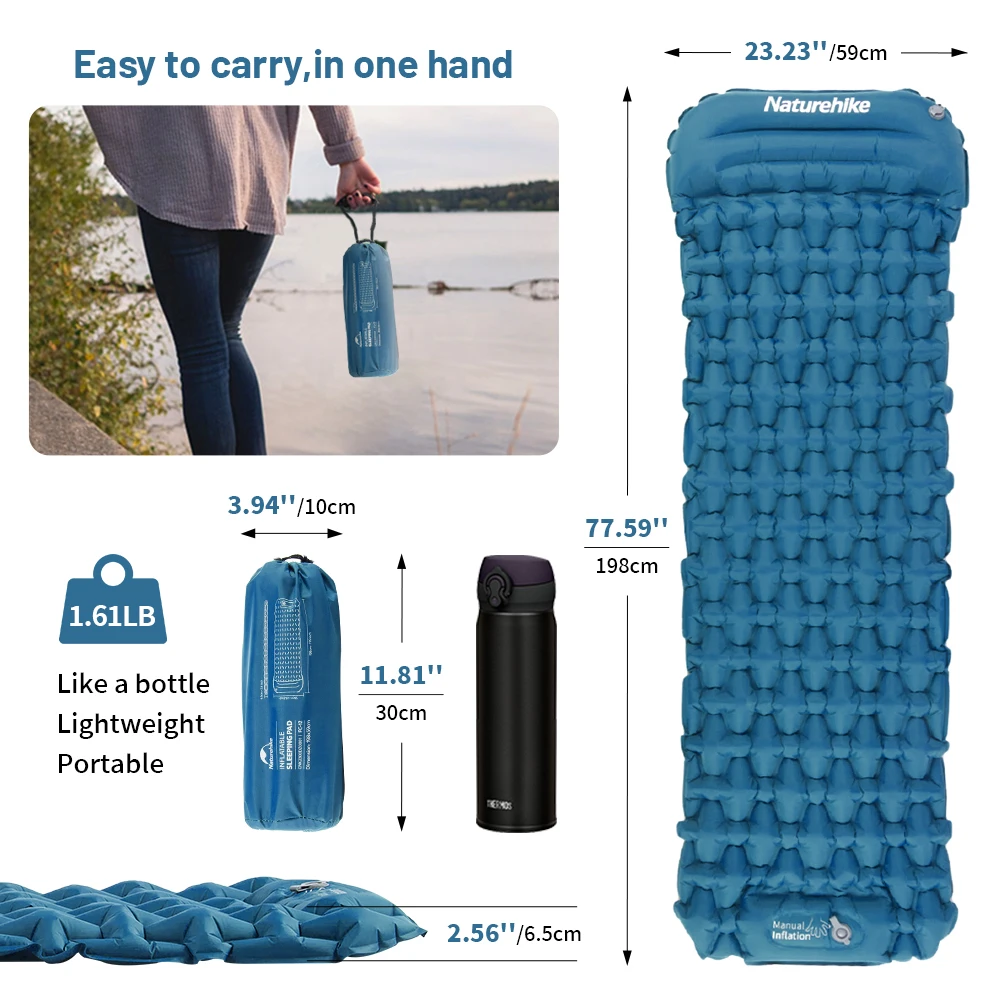 Naturehike Camping Air Mattress Ultralight Folding Foot Press Sleeping Mat 1.8 R-value Portable Waterproof Outdoor Beach Air Mat