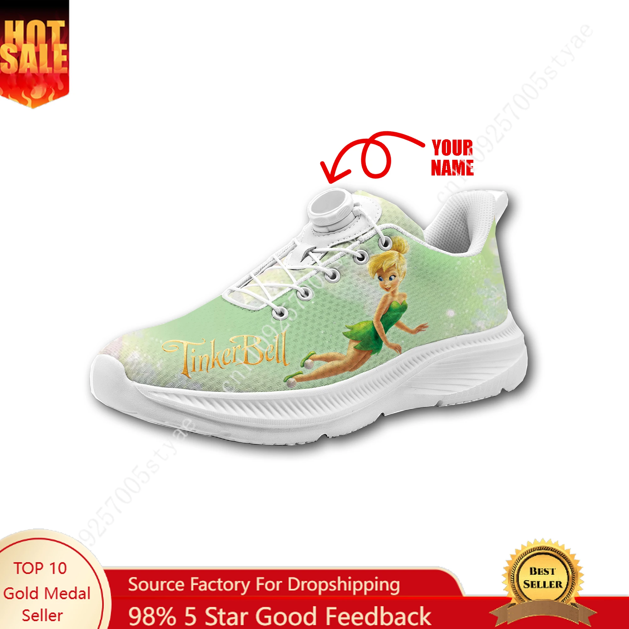 

Disney Tinker Bell Sneakers Mans Womans Rotating Button Without Laces Running Shoes Outdoor Sports Personalized Custom Shoes