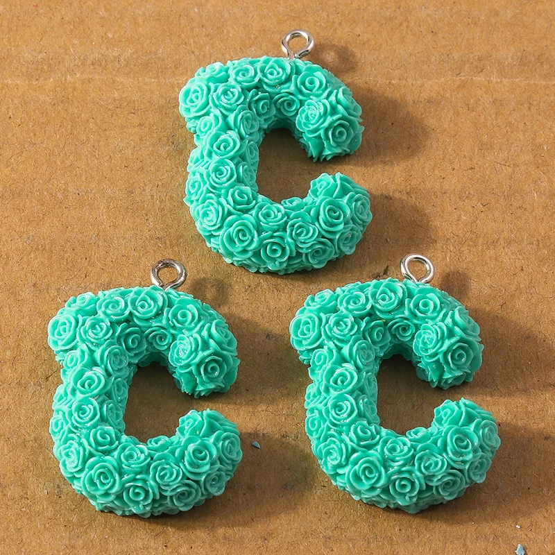 10Pcs Rose Flower Creative Initial 26 Letter Charms A-Z Alphabet Pendants for Jewelry Making Earrings Necklace DIY Accessories