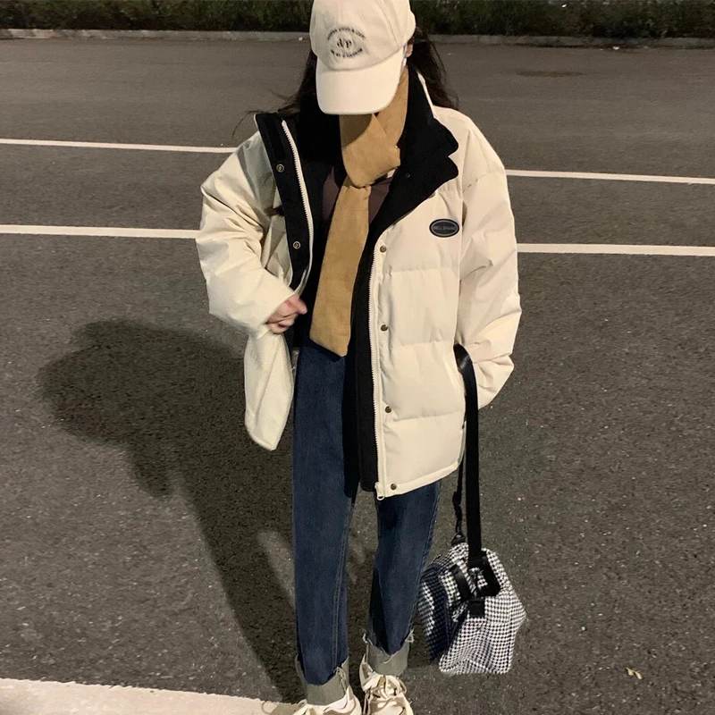 Winter Warm White Du down Jaet ort Padded Parka Stand Collar Coat for Couples Men Women Thiened Long Sve Zipper