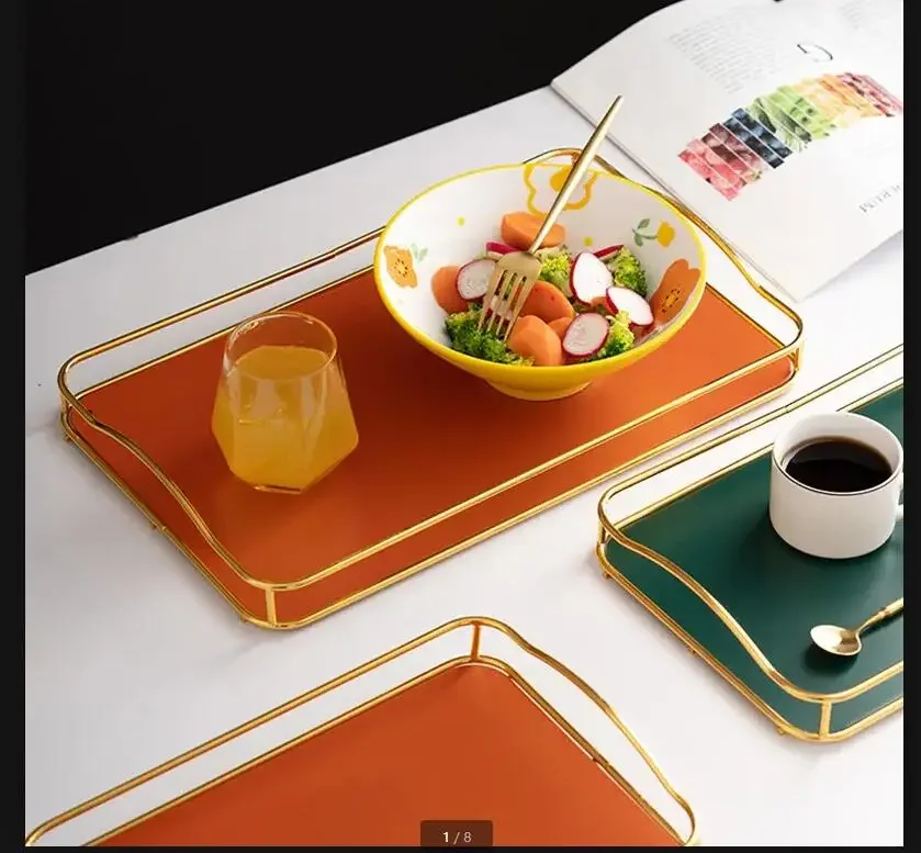 

Поднос для хранения из кованого железа, прямоугольная декоративная тарелка, поднос для столовых приборов, чайная тарелка для хранения продуктов, настольный косметический диск