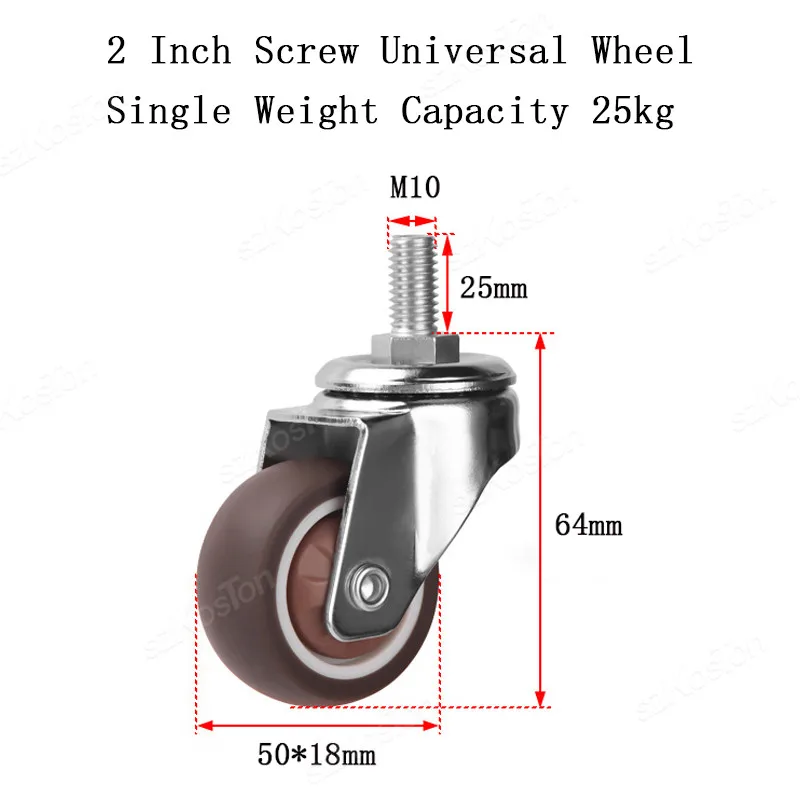 4Pcs 2 Inch Stem Caster Wheels Screw Lever Universal Castors TPR Swivel Stem Wheels with M10 Thread Rod for Carts Furniture