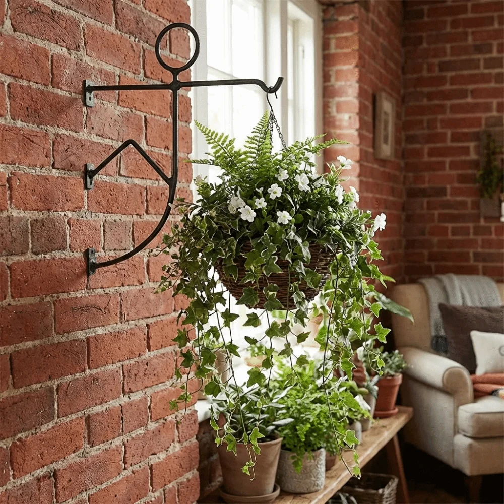 

Abstract Shape Wrought Iron Flower Rack Rust-Resistant Decorative Hanging Basket Brackets Clean Lines Hanging Planter Holder
