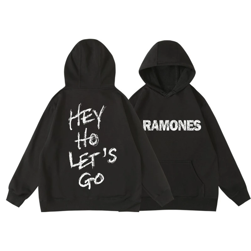 Ramones Hey Ho Let's Go هوديي الرجال النساء طويلة الأكمام البلوز ريترو روك باند البلوز الشارع الشهير Y2k القمم الرجال هوديس