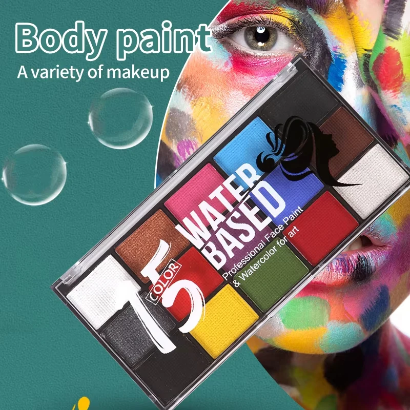 15 Colors Face Body Painting Non Toxic Water Paint with Brush Christmas Halloween Makeup Party Tools body paint palette