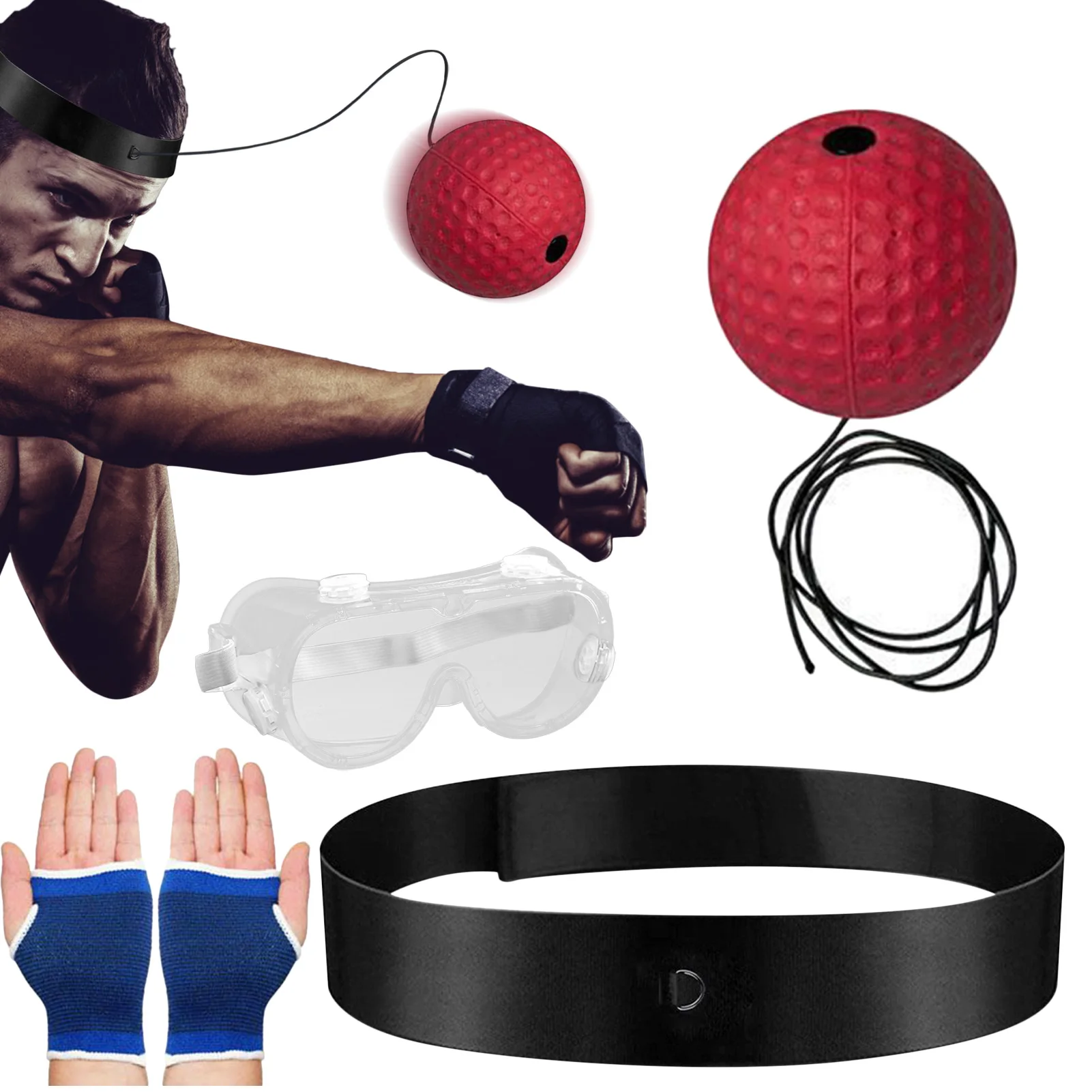 Fitness Headband Boxing Reflex Ball Head-mounted Boxing Speed Ball Gym Boxing Response Trainer With Goggles Palm Protector