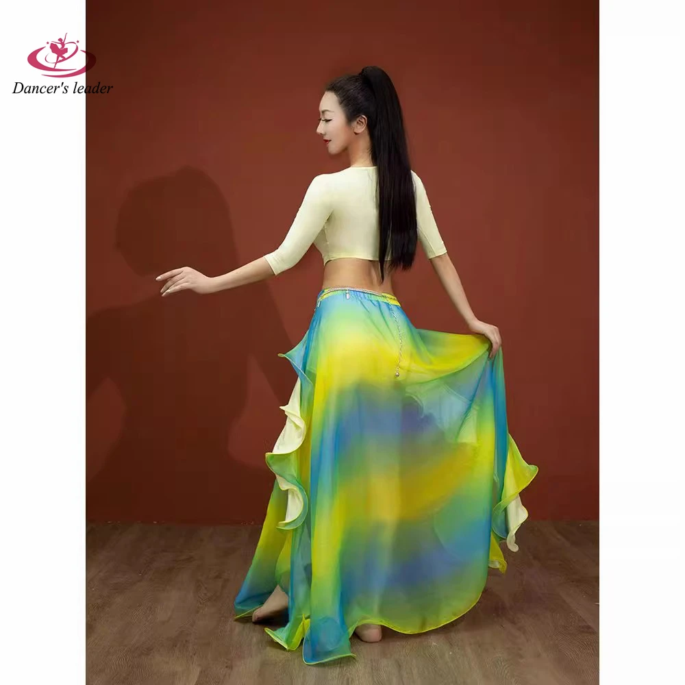 Belly Dance Competition Practice Clothing Long Sleeved U-neck Gradient Large Skirt Hem Performance American Style Dress