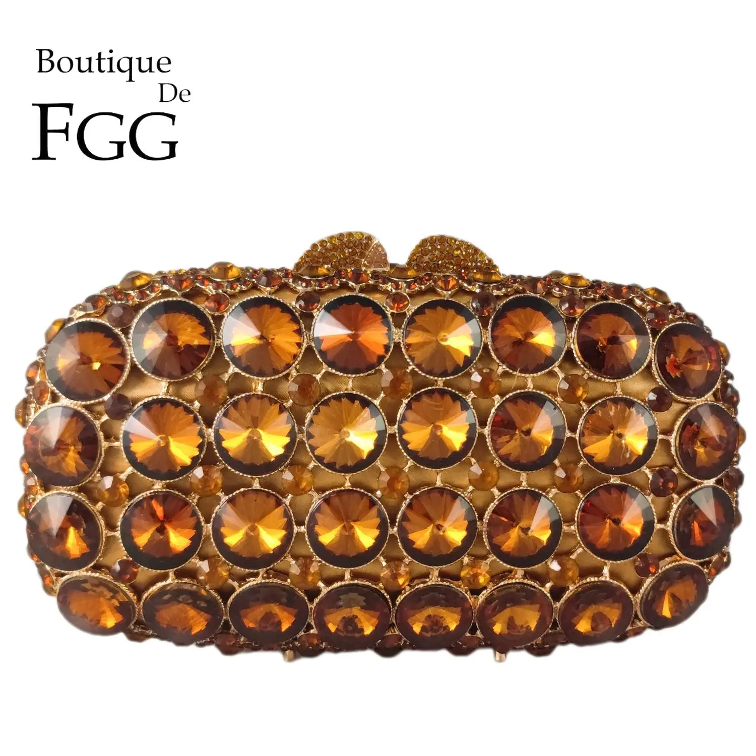 

Boutique De FGG Women Brown Evening Bags and Clutches Wedding Crystal Clutch Handbags Party Bridal Bronze Rhinestone Purse