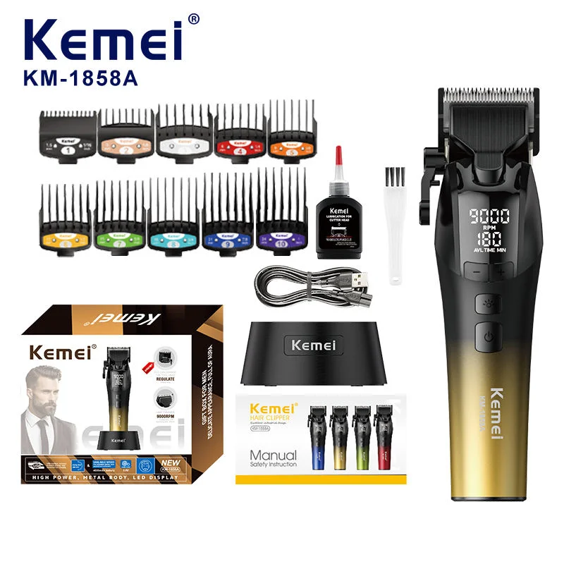 kemei-pro-km-1858a-9000rpm-high-speed-hair-clipper-4600mah-powerful-cordless-men-hair-trimmer