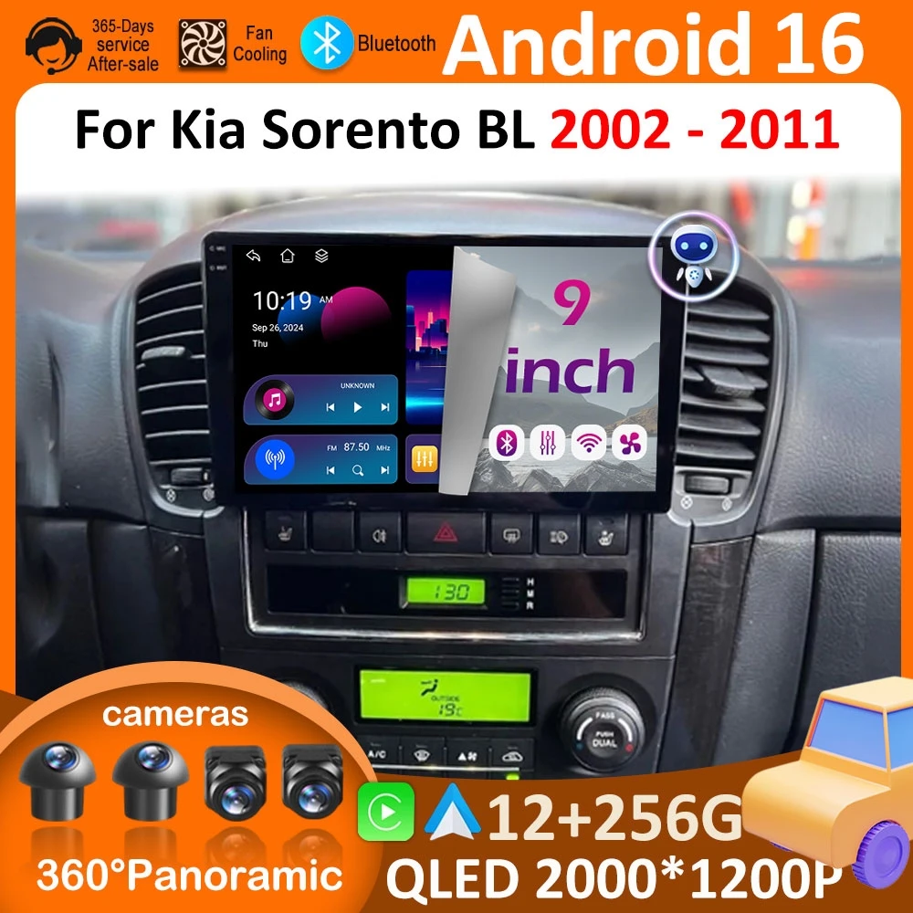 

Carplay Android 16 GPS Navigation for Kia Sorento BL 2002 2003 2004 2005 - 2011 Car Audio Multimedia Player Bluetooth Head Unit