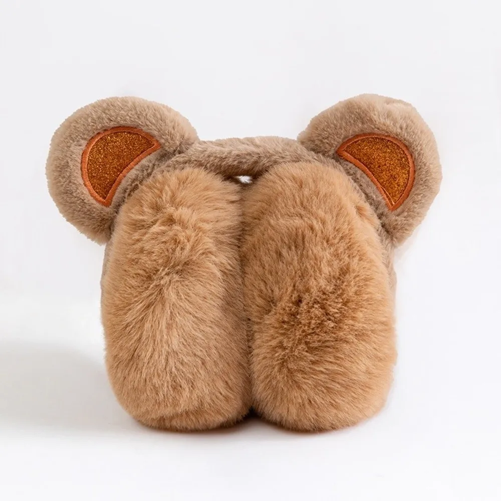 Fashion Plush Sequins Bear Ear Earmuffs Anti-Freeze Thickened Ear Cover Keep Warm Foldable Ear Warmer for Women Girls