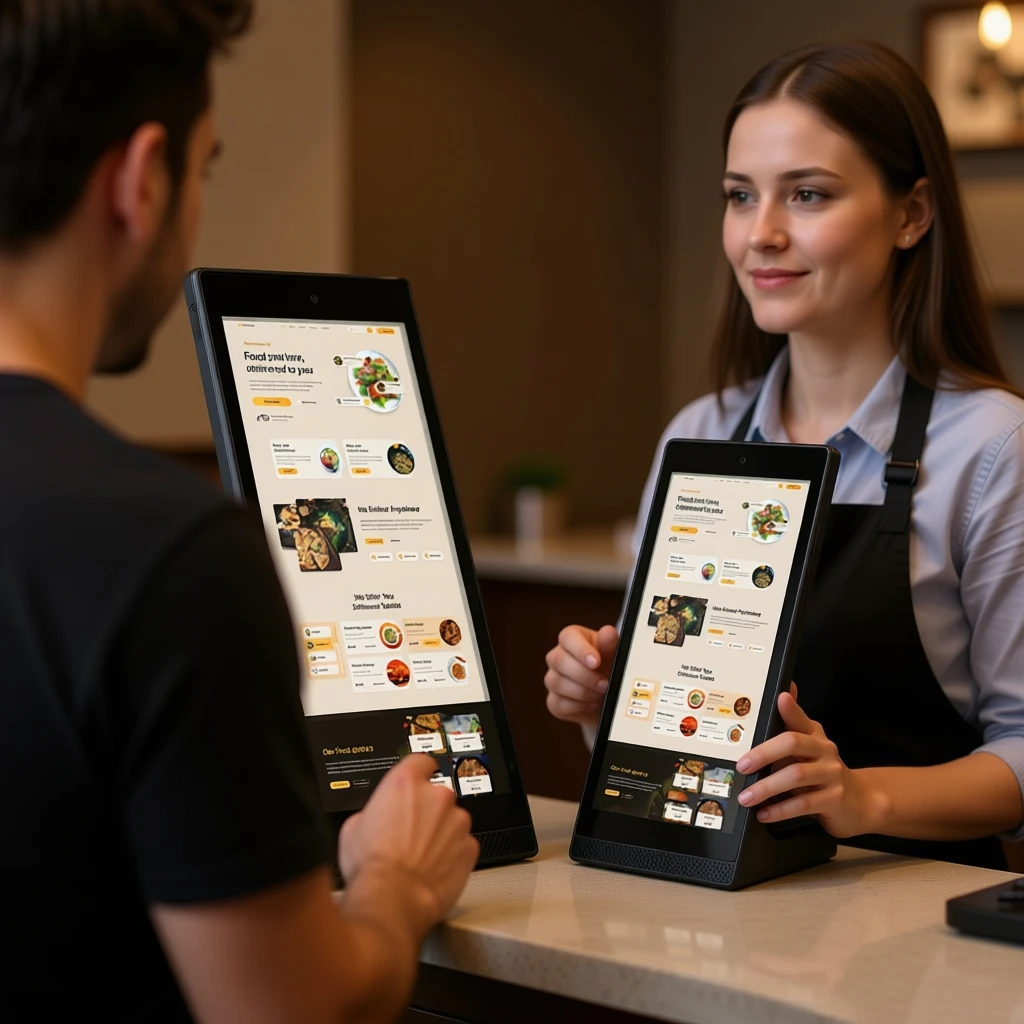 Black L Shape Desktop Android Tablet Touchscreen LCD Digital Poster Indoor OEM 3-Year Warranty Restaurant Store Advertising Menu