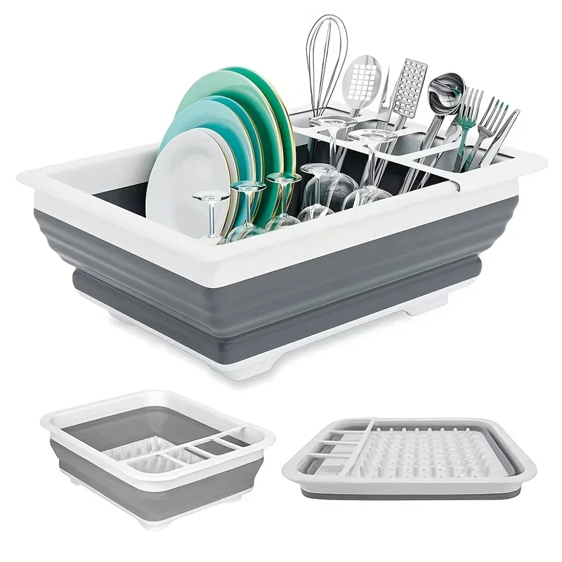 Collapsible Dish Drying Rack with Utensil Holder, RV, Camping - 1pc Plastic Dish Rack Ideal for Travel Trailers & Motorhomes